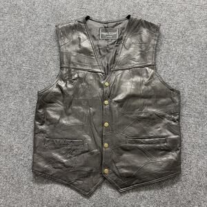 Rebel Ryder Vest Mens Medium Black Leather Biker Patchwork Snap Front Lined
